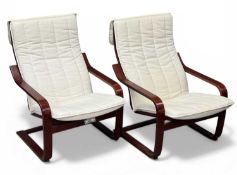 PAIR OF IKEA STRESSLESS / BENTWOOD UPHOLSTERED EASY CHAIRS, 94 (h) x 62 (w) x 82cms (d) (2)