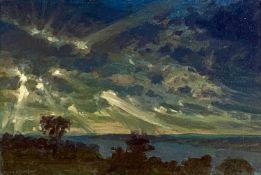 ‡ DAVID WOODFORD (b. 1938) oil on board - entitled verso 'Evening Sky, The Straits', 14 x 20.5cms