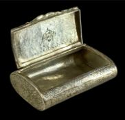 EASTERN WHITE METAL SNUFFBOX, chased decoration with figures, hinged cover, 2.5 x 8 x 5cms, 3ozt