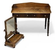 VICTORIAN MAHOGANY WASHSTAND, having raised back and sides, two frieze drawers with turned knob
