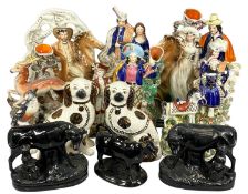 LARGE COLLECTION OF 19TH CENTURY STAFFORDSHIRE, including flat-back figures, equestrian groups,