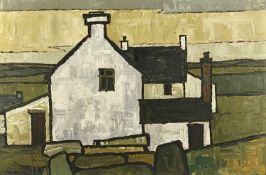 ‡ R. W. ROBERTS oil on board - white painted farmhouse in fields, signed and dated 1961 lower right,