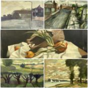 ‡ KENNETH HAROLD GRESTY (British, 1928-2002) five oils on board, including a still life and street