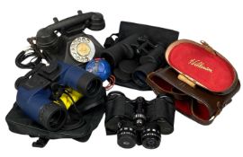 COLLECTABLES, including vintage black bakelite telephone, pair of Hilkinson 7x-12x40 field