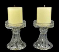 PAIR OF WATERFORD MARQUIS CRYSTAL PEDESTAL PILLAR CANDLE HOLDERS, 20cms (h) including candles, boxed
