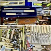 VARIOUS FLATWARE & CUTLERY, contained within two boxes Provenance: private collection Denbighshire