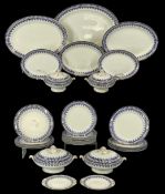 VICTORIAN 'GEM' BLUE & WHITE DINNER SERVICE with gilded border, including two circular lidded