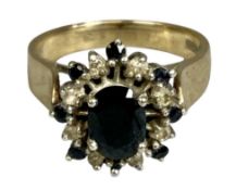 SAPPHIRE & DIAMOND CHIP CLUSTER RING, size N, 5g Provenance: private collection Conwy