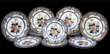 CHARLES MEIGH & SON POPPY PATTERN TABLEWARE, eleven 27cms (diam.) plates, and seven 23.5cms (