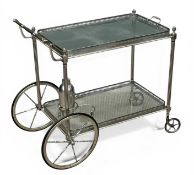 RETRO WHITE METAL & GLASS DRINKS TROLLEY, 71 (h) x 82 (w) x 50cms (d) Provenance: deceased estate