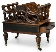 VICTORIAN MAHOGANY THREE-SECTION CANTERBURY, with single drawer, 52.5 (h) x 50.5 (w) x 40cms (d)