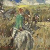 20TH CENTURY BRITISH SCHOOL oil on canvas - entitled 'All in Green Went My Love Riding', monogrammed
