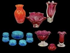 DECORATIVE 20TH CENTURY GLASSWARE, including Chřibská pink and clear organic form vase, 30cms (h);