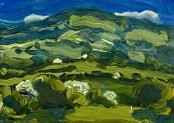 ‡ DAVID LLOYD GRIFFITH (b. 1956) oil on card - 'Spring Llysfaen and Moelfre Uchaf', 11.5 x 16cms