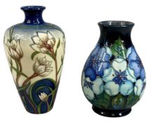 TWO MOORCROFT VASES, Lamia pattern, 16cms (h), and Tudor Rose Blue pattern, 14cms (h), boxed