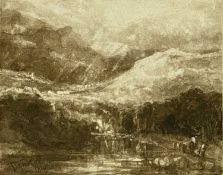 ATTRIBUTED TO DAVID COX O.W.S. (1783-1859) watercolour - cattle by lake with mountains beyond,