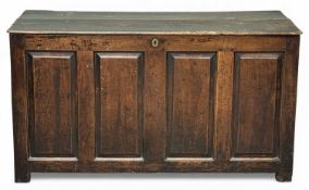 GOOD ANTIQUE OAK FOUR-PANEL COFFER, 75 (h) x 136 (w) x 56cms (d) Provenance: private collection