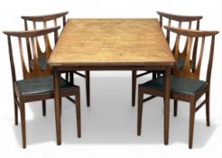 MID-CENTURY G PLAN GOLD LABEL EXTENDING DINING TABLE, 72 (h) x 153/245 (w) x 89cms (d); and a set of