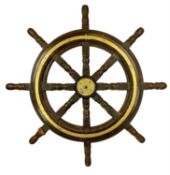 WOODEN SHIP'S WHEEL, eight spoke with brass rim, 82cms (diam.) Provenance: private collection
