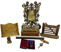 ASSORTED COLLECTABLES, including ornate picture frame having oxidised copper frame, 34cms (h);