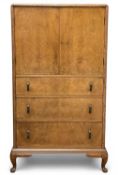 QUEEN ANNE STYLE WALNUT TALLBOY, twin cupboard doors over three drawers, 138 (h) x 82 (w) x 49cms (
