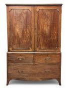 VICTORIAN MAHOGANY PRESS CUPBOARD, two-door top with sliders, over two short and one long drawer,