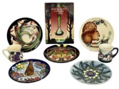 MOORCROFT 1897-1997 ANNIVERSARY PLATE; four Christmas plates, 1995, 1992, 2004, and 2005; two