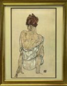 EGON SCHIELE (Austrian, 1890-1918) colour print - portrait from behind of a seated lady, entitled
