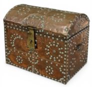 UNUSUAL ARTS & CRAFTS HAMMERED-COPPER LINED TRUNK of domed form, exterior with Spanish-colonial