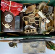 ASSORTED COLLECTABLES, including rosewood trinket box, leather trinket box, child's pop gun, etc.