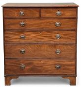 ANTIQUE MAHOGANY CHEST of two over four long drawers, brass drop handles, on bracket feet, 119 (h) x
