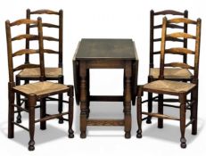 MID-CENTURY OAK GATELEG TABLE, on turned and block supports, 73 (h) x 55/151 (w) x 92cms (d); and