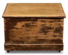 19TH CENTURY PINE CHEST having iron side handles, on castors, 46 (h) x 65 (w) x 43cms (d)