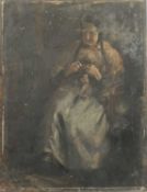 FRANK SHEPPARD (???) oil on panel - seated lady knitting, indistinctly signed lower left, 33 x 25.