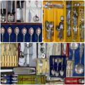 LARGE COLLECTION OF TEASPOONS & OTHER CUTLERY, some cased, contained within two boxes Provenance: