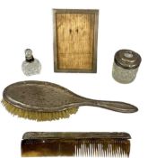 SILVER-MOUNTED COLLECTABLES, including rectangular photograph frame, 13.5 x 10cms, hairbrush and