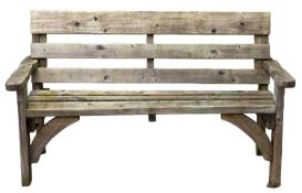 HEAVY WOODEN GARDEN BENCH with slat back and seat, 96 (h) x 160 (w) x 66cms (d) Provenance: deceased