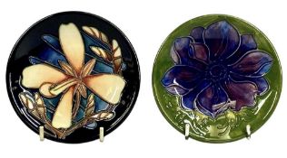 TWO MOORCROFT CIRCULAR PIN DISHES, Clematis and Panache pattern, 12cms (diam.), boxed Provenance:
