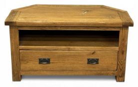 MODERN LIGHT OAK TV CUPBOARD, with good-sized base drawer, 56 (h) x 102 (w) x 51cms (d)