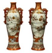 PAIR OF JAPANESE KUTANI PORCELAIN VASES, Meiji period, panels having landscape painted decoration