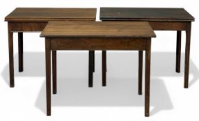 THREE 19TH CENTURY MAHOGANY TABLES, to include a tea table with rectangular fold-over top, 73 (h)