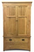 QUALITY MODERN OAK WARDROBE, two doors over two base drawers (one piece), 200 (h) x 120 (w) x