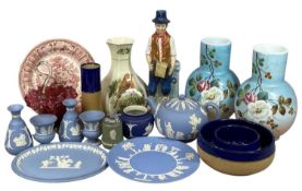 ASSORTED CERAMICS, including three pieces of Royal Doulton stoneware, cobalt blue and beige textured