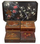 LACQUERWARE, including rectangular tray, mother of pearl and painted blossom and branch