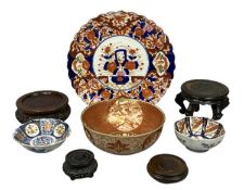 ORIENTAL CERAMICS, to include Kutani bowl on stand, panels decorated with figures, animals, and