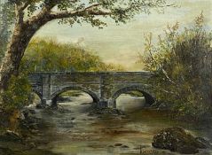 HUMPHREYS (20th century) oil on board - river and bridge, 30 x 39cms Provenance: private