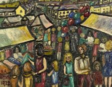 ‡ H. A. GRIFFITH oil on board - street market scene, signed and dated 1972 lower right, 39.5 x 50cms