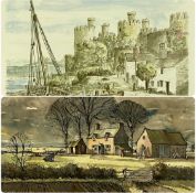 ‡ E. R. ROBERTS (British, 20th century) ink and watercolour - picture of a ploughed field, signed