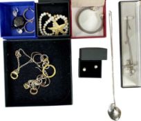 COSTUME JEWELLERY, including a stone-set crucifix and chain, stamped '925'; contemporary shell-