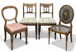 FOUR VARIOUS DINING CHAIRS, including an elegant Sheraton style satinwood bedroom chair with painted